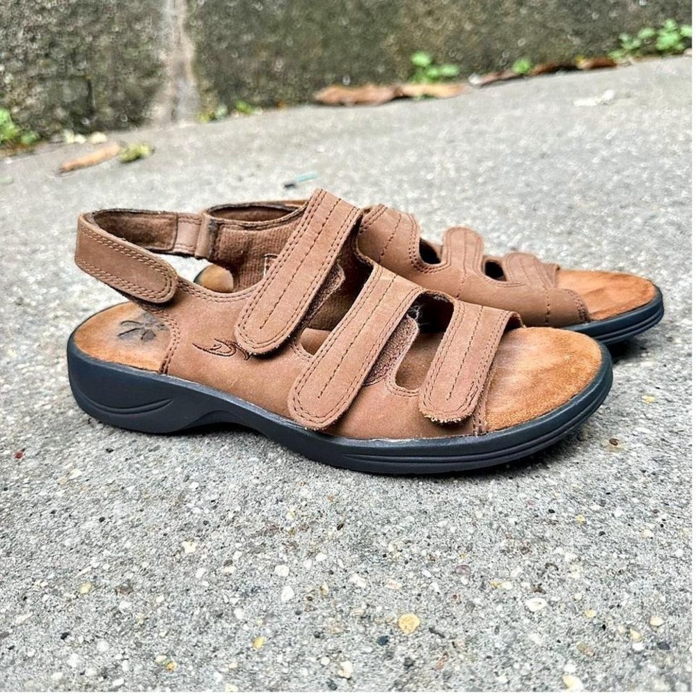 Dr. Scholls Sandals Women's Size 7 Brown Leather Strap Retro Boho Indie Hippie